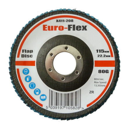 EuroFlex Flap Disc 115mm x 22.23mm Zirconium 80 Grit ( Pack of 10 ) 